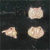 Three .925 Silver Pig Rings szs5.5-7, 0.54ozTW