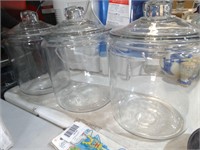 Three 8" Tall Lidded Glass Jars