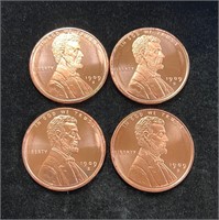 Lot of Four 1 oz. .999 Copper Rounds