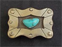 Sterling Silver Belt Buckle With Turquoise