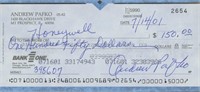 Andrew Pafko signed check