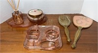 VINTAGE PINK DEPRESSION DRESSER TRAY & MORE