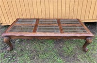 Wood Coffee Table w/Leaded Glass Inserts