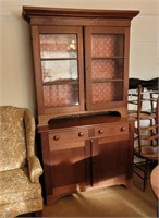 Mission Style Antique Hutch Cabinet  Amish Glass