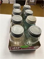 (8) Green & Clear Jars