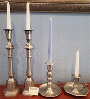 819 - LOT OF 4 PEWTER CANDLE HOLDERS