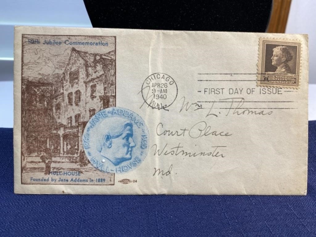1940 first day issue stamped envelope hull house