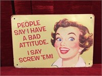 Bad Attitude Tin Sign - 8" x 12" - Dents