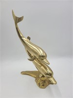 LARGE VTG Brass Sculpture Two Dolphins