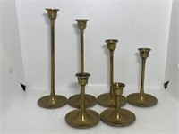 Set of 6 Graduated Brass Candlestick Holders