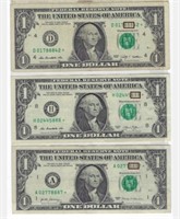 US$1 FRN STAR x3 Has Fancy SN TRIO LUCKY # VF.FN64