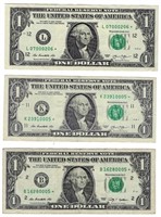 US$1 FRN STAR,Fancy SN x3 diff. districts.N112