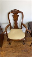 Antique walnut arm chair w/ball & claw feet &