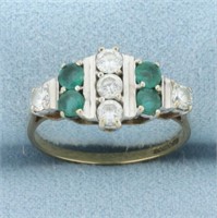 Vintage Emerald and CZ Art Deco Ring in 9k Yellow