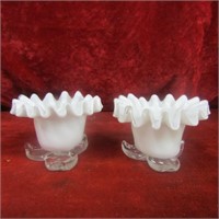 (2)Fenton? Opalescent candle holders.