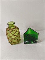 2 Green Glass: Nautical Bottle&Candleholder U16A