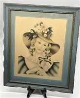 Blue Framed Victorian Lady Print 13.5" by 11.5"