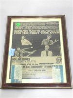 Rolling stones Tour ‘99 framed poster w/tickets,