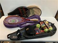 Tennis Rackets and Supplies in Storage Bags
