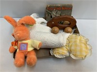 Vintage Baby Toys, Book, Pillow and Blanket