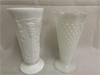 Set of two milk glass vases