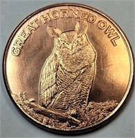 1 Oz .999 Copper Great Horned Owl