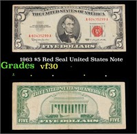 1963 $5 Red Seal United States Note Grades vf++