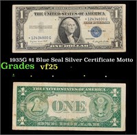 1935G $1 Blue Seal Silver Certificate Grades vf+ M