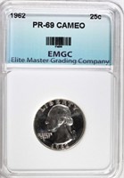 1962 WASHINGTON QUARTER, EMGC SUPERB GEM+ PROOF CA