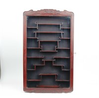Furniture Vintage Asian Redwood Wall Curio Cabinet