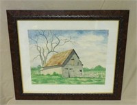 Watercolor of a Barn, Signed Cecil.