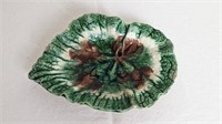 ANTIQUE MAJOLICA LEAF DISH INCISED MARK