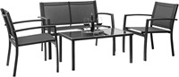 Devoko 4 Pc Patio Set with Glass Table (Black)