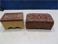 (2) Wooden Carved Jewelry/Stash 6.5"/8" Boxes