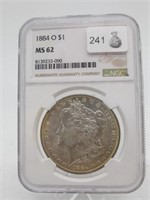 1884 O MORGAN SILVER DOLLAR NGC MS62