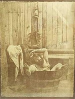 1970's R. Hendrickson Sepia Print of Man Bathing