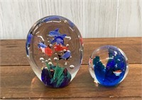2 Glass Fish Paperweights