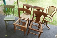 4 CURLY MAPLE CHAIRS & BENTWOOD OFFICE CHAIR