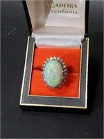 Gorgeous Opal & Diamond 14k White Gold Ring