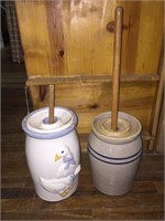 Pair of Stoneware Butter Churns. 12 inches