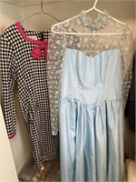 Vintage Houndstooth & Blue Satin Dresses Sz 10