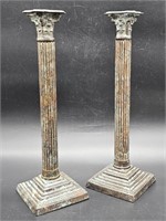 (2) Classic Column Metal 14in Candlesticks