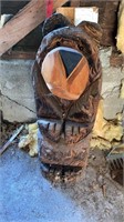 Chain Saw Carved Wooden Bear Statue in Garage
