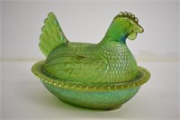 HEN ON NEST - CARNIVAL FLASH GLASS - 5"H X 7"L