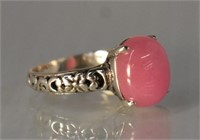 STERLING SILVER RING - GENUINE PINK JADE 6. CTS