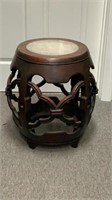 Carved Wood with Stone Inset Asian Side Table