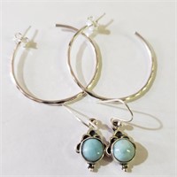 $200 Silver Lot Of 2 Larimar Earrings