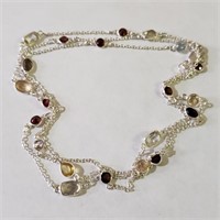 $250 Silver Garnet Citrine Aquamarine Necklace