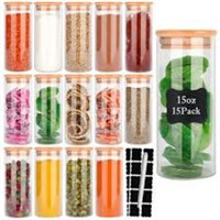 DHSBTLS 15 oz Glass Jars with Bamboo Lids of 15,