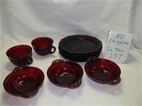 Red Ruby Glass Berry Bowls, Cups, Dessert Plates